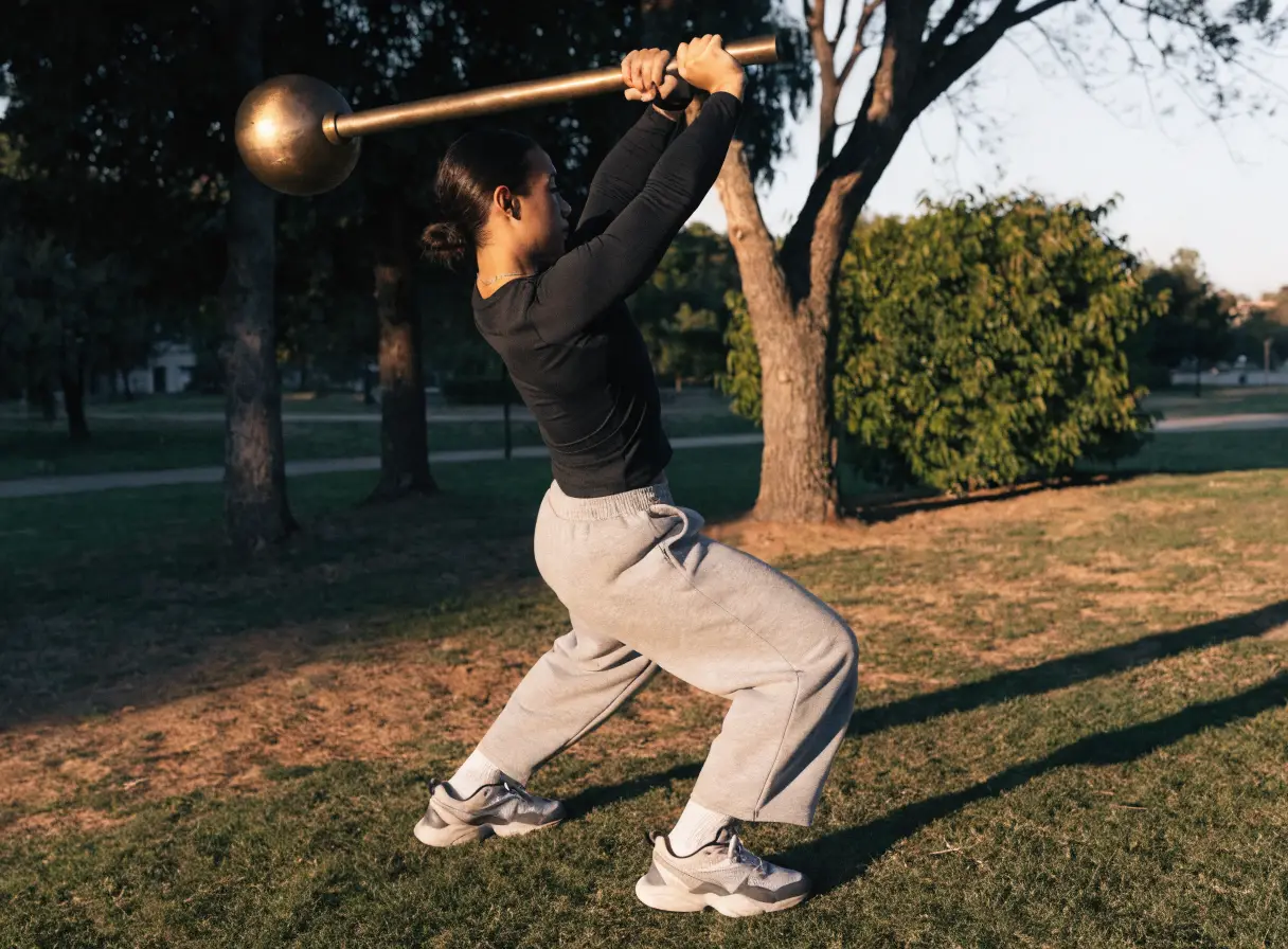 Steel mace training outdoors