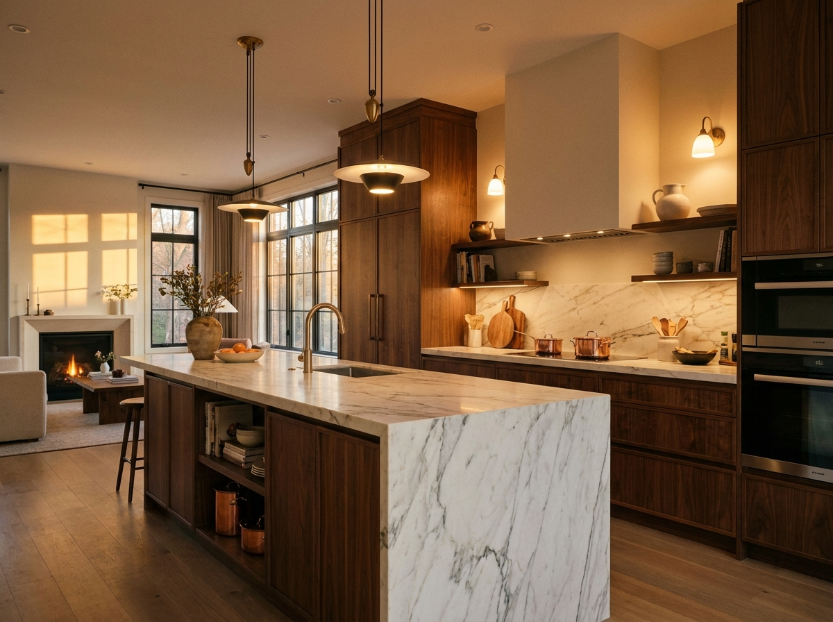 Renovierte moderne Küche mit Massivholz-Schränken
