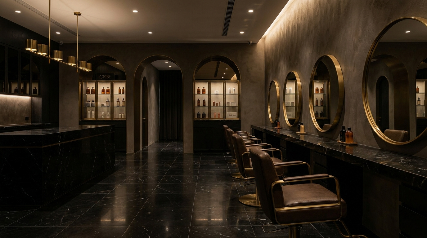 Elegantes Salon-Interieur in Schwarz und Gold
