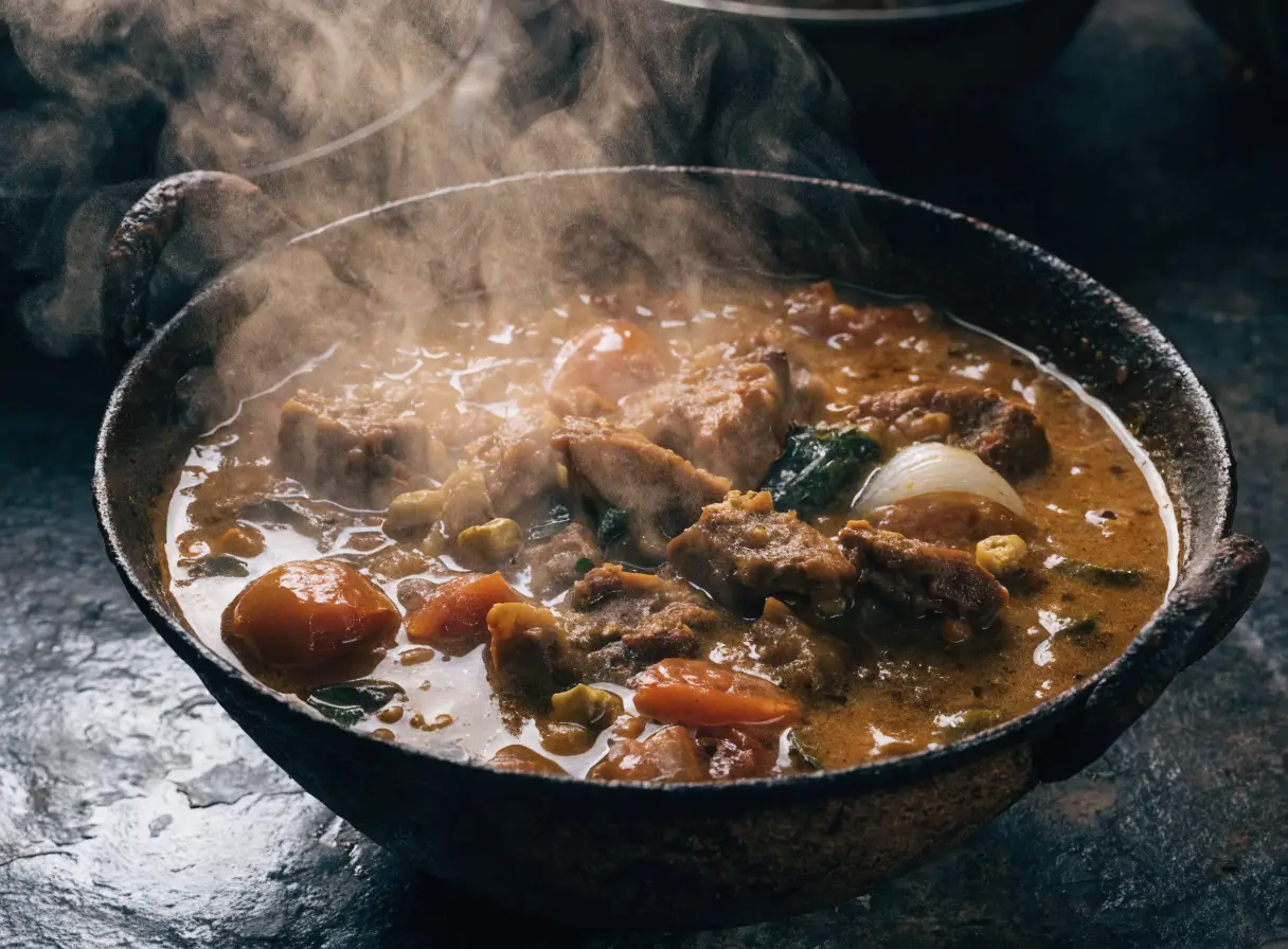 Sizzling curry in a cast-iron karahi