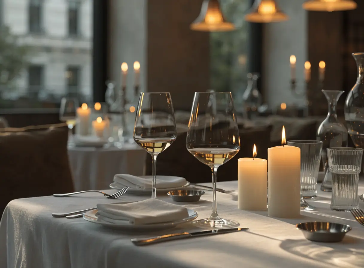 Candlelit dining table setting