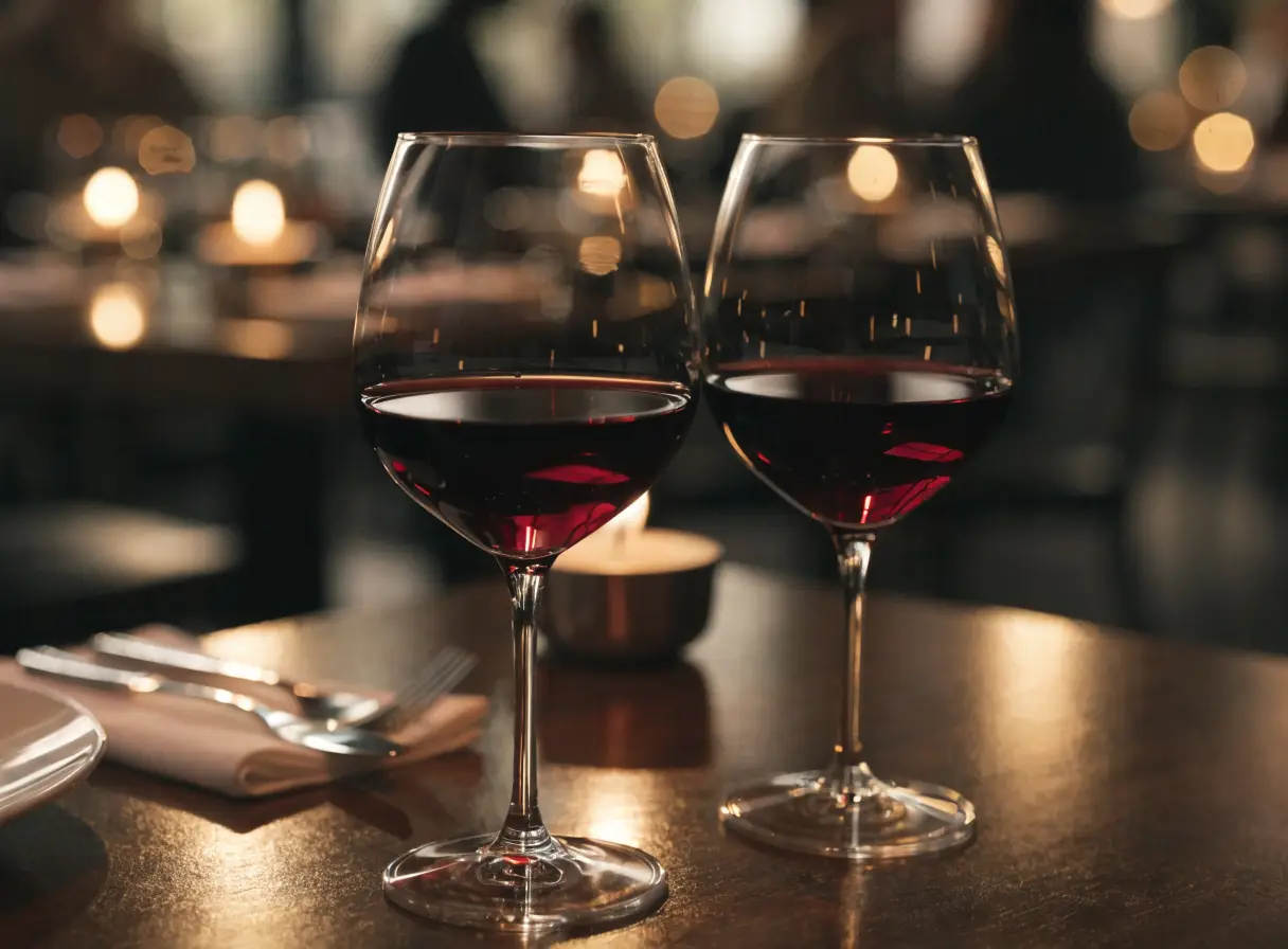 Red wine on a candlelit table