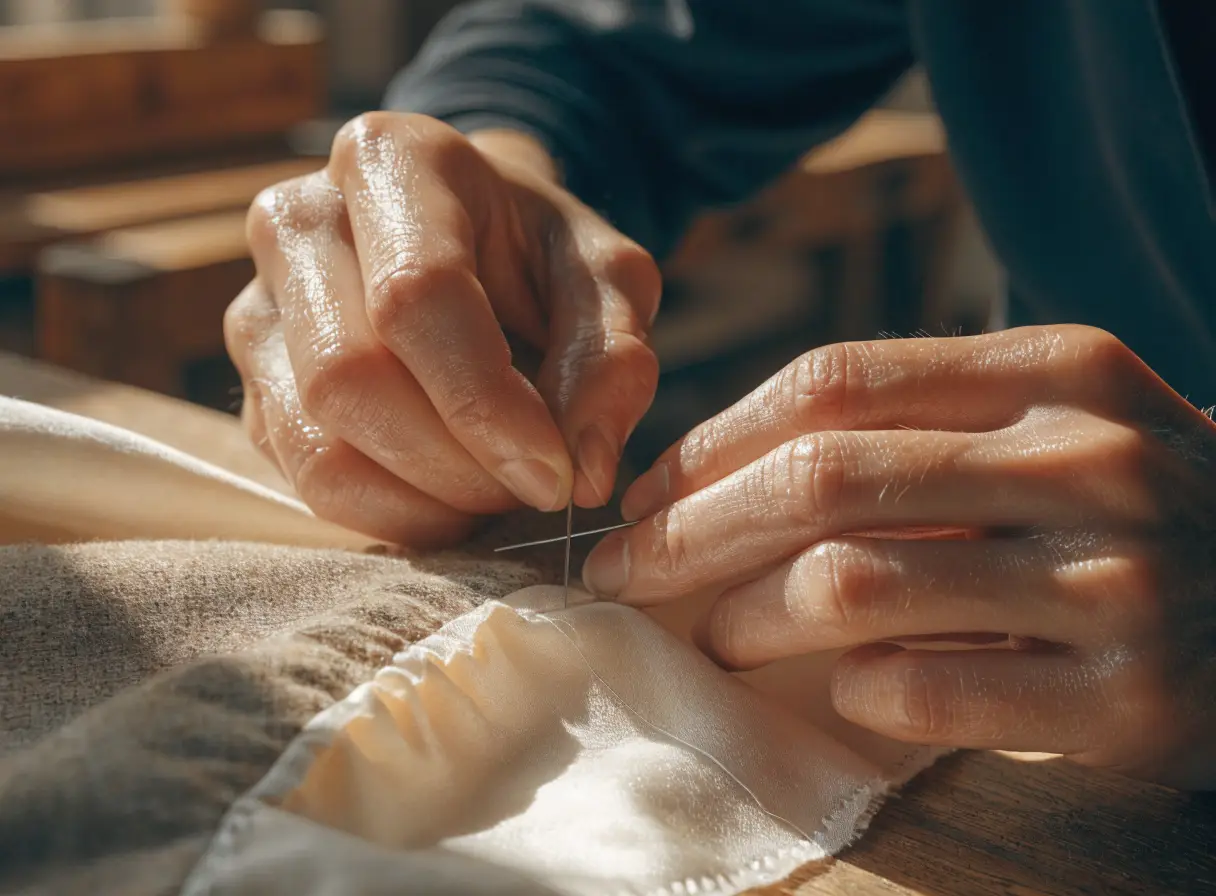 A tailor sewing in the Atelier Noir workshop