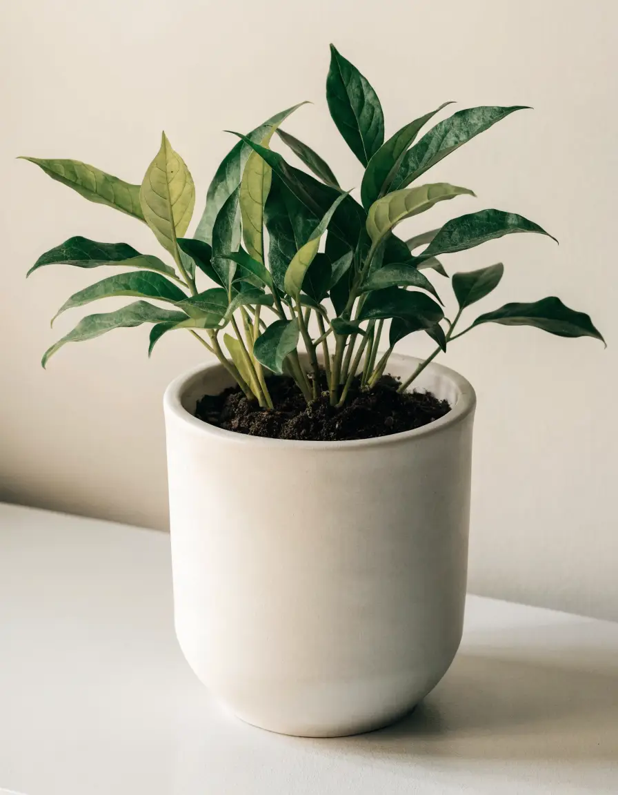 Ceramic planter with plant