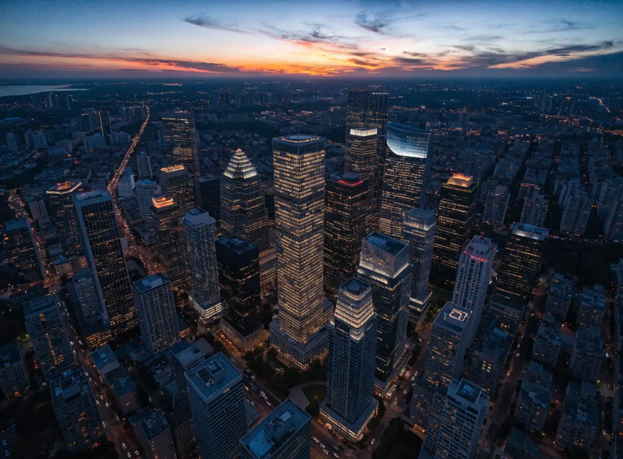 City skyline at dusk