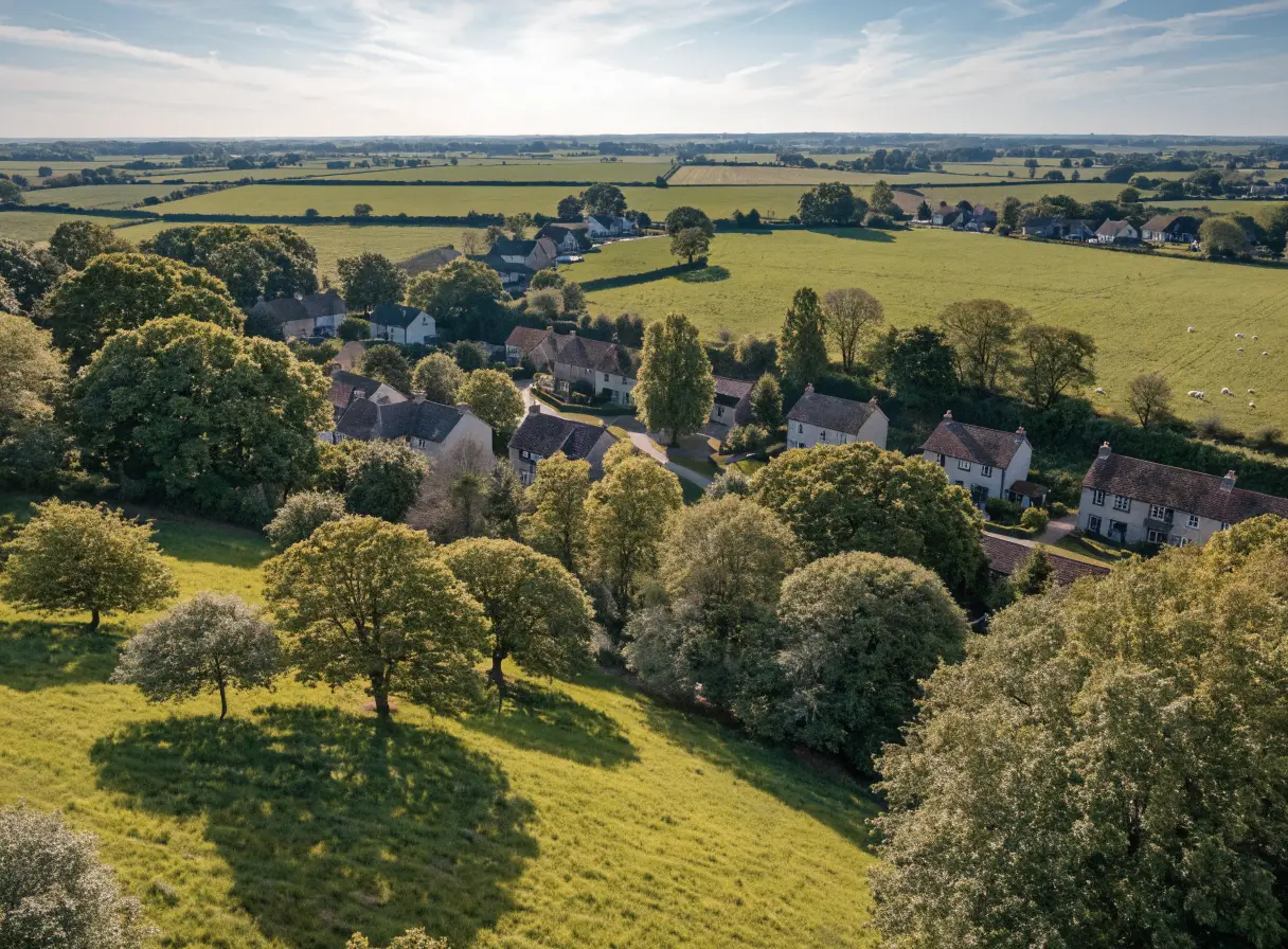 Countryside village among trees