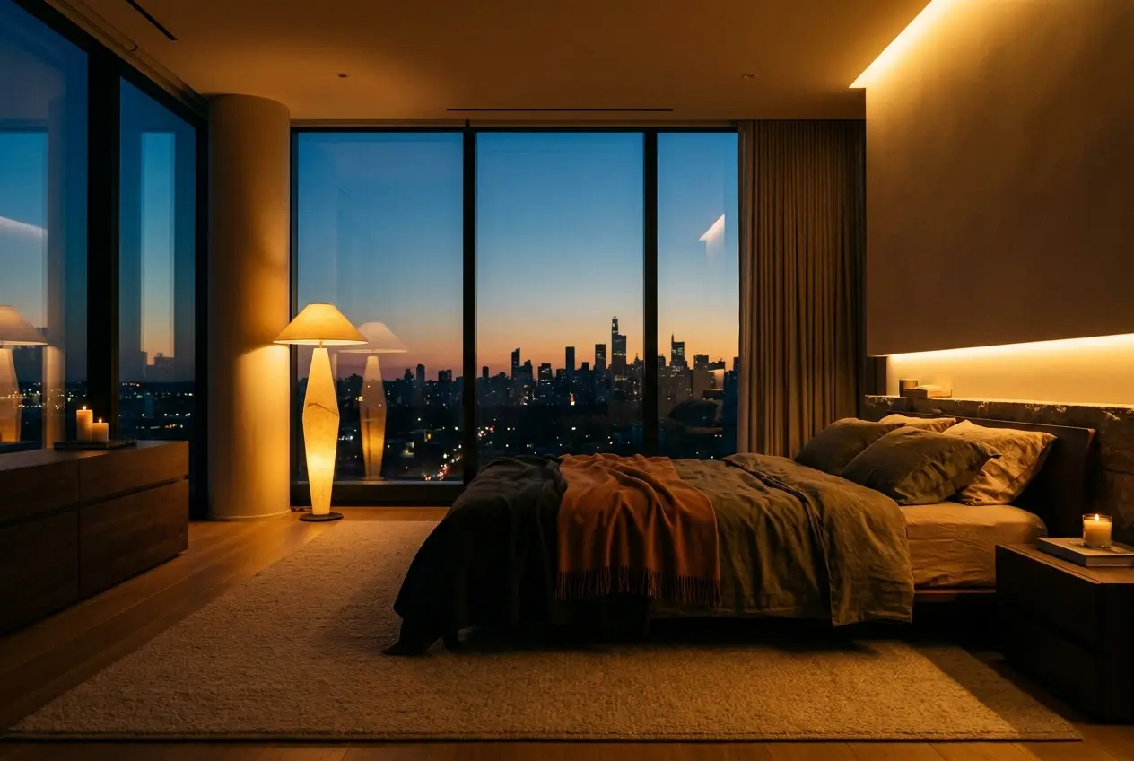 Luxury bedroom at dusk