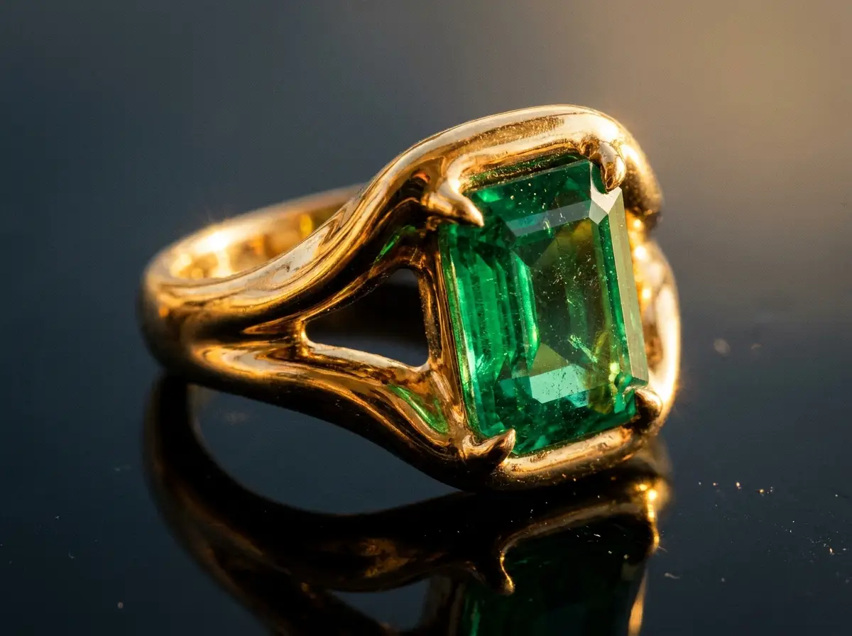 Gold ring set with emerald