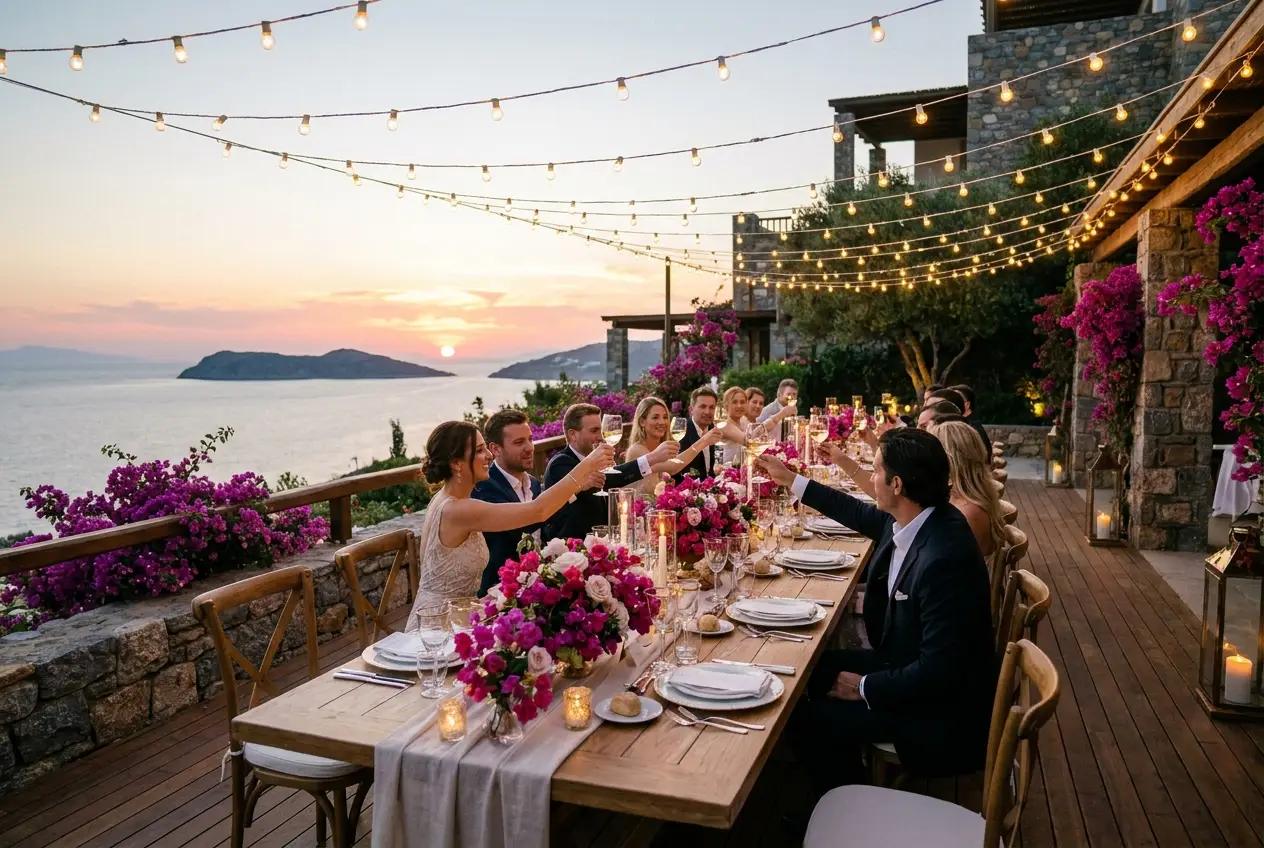 Terrace dining at dusk