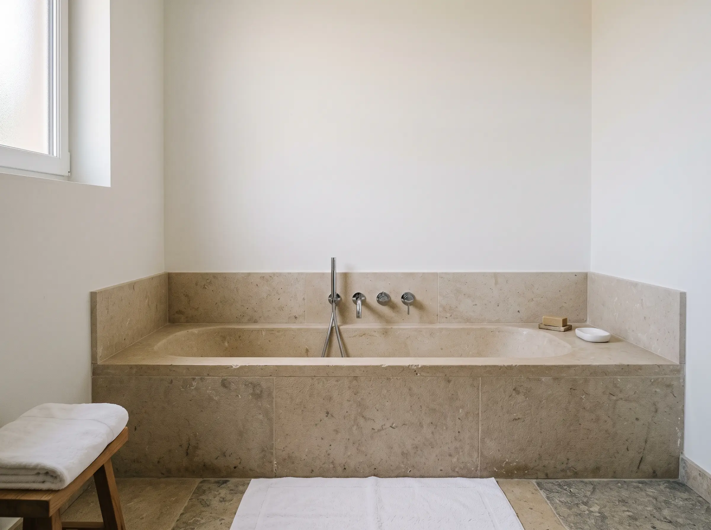 Avant : salle de bains au mur peint uni