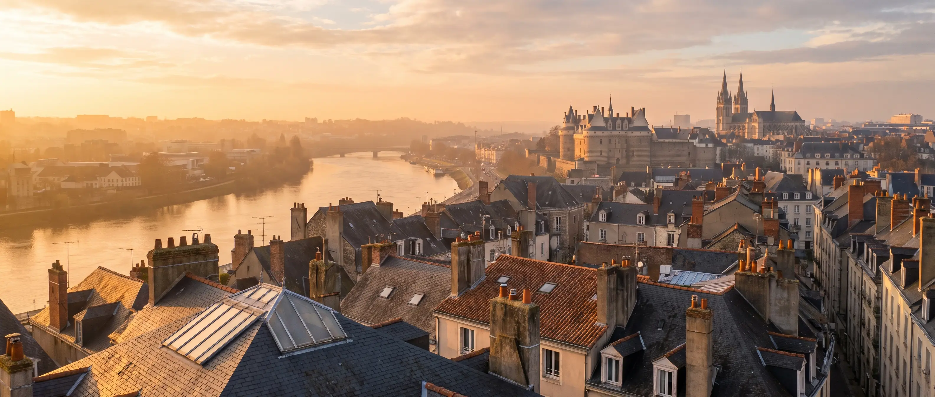 Les toits de Nantes au soleil couchant