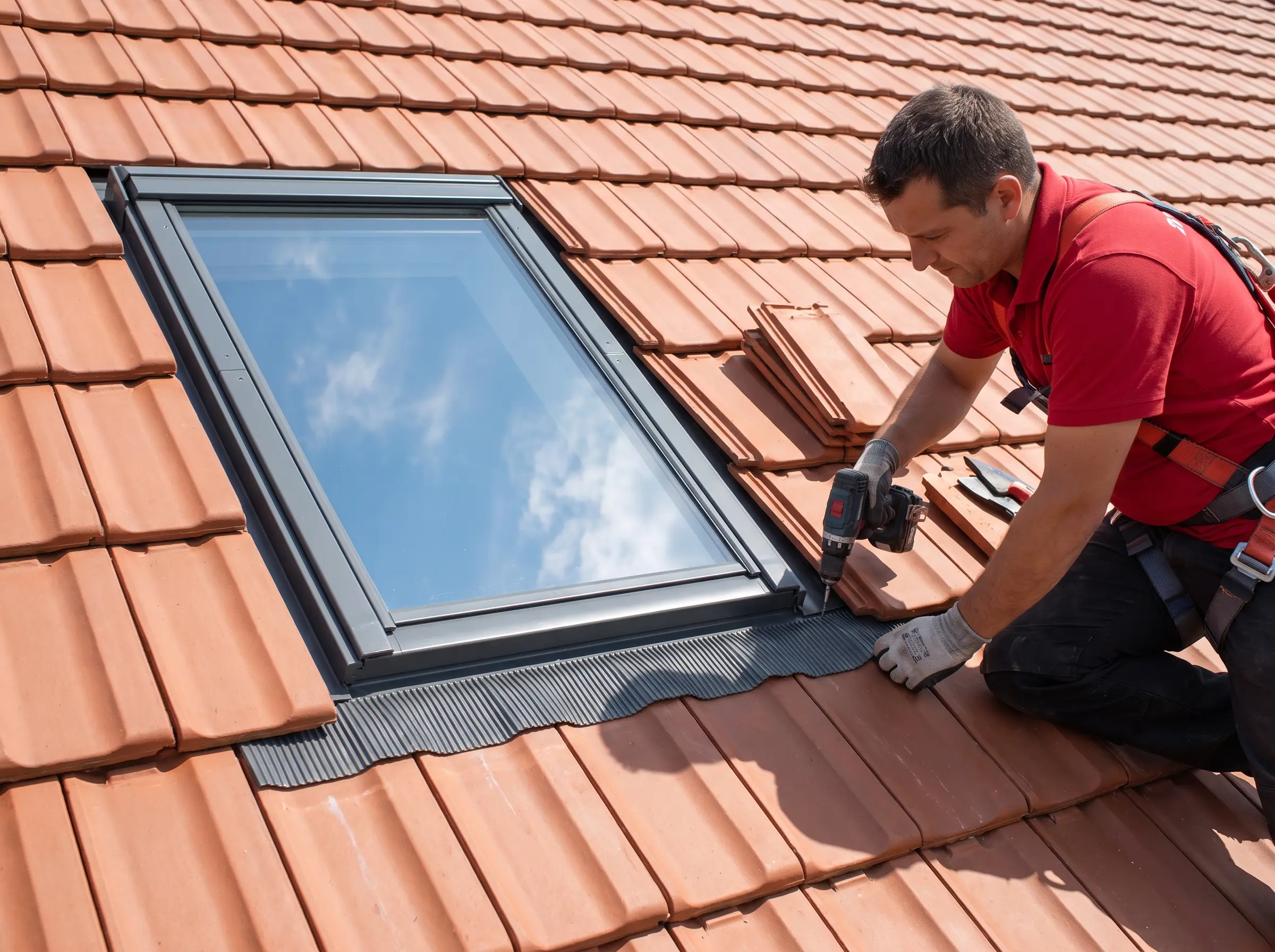 Pose d’une fenêtre de toit Velux sur tuiles