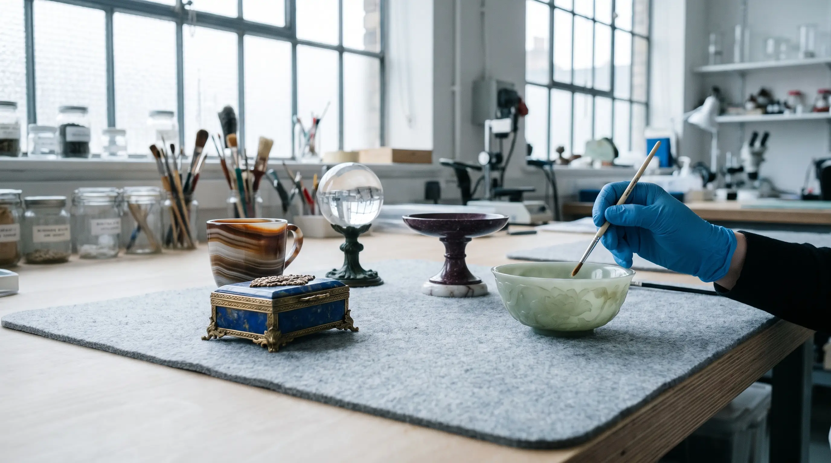 Objets en pierre dure : jade, lapis-lazuli, agate, cristal de roche, porphyre
