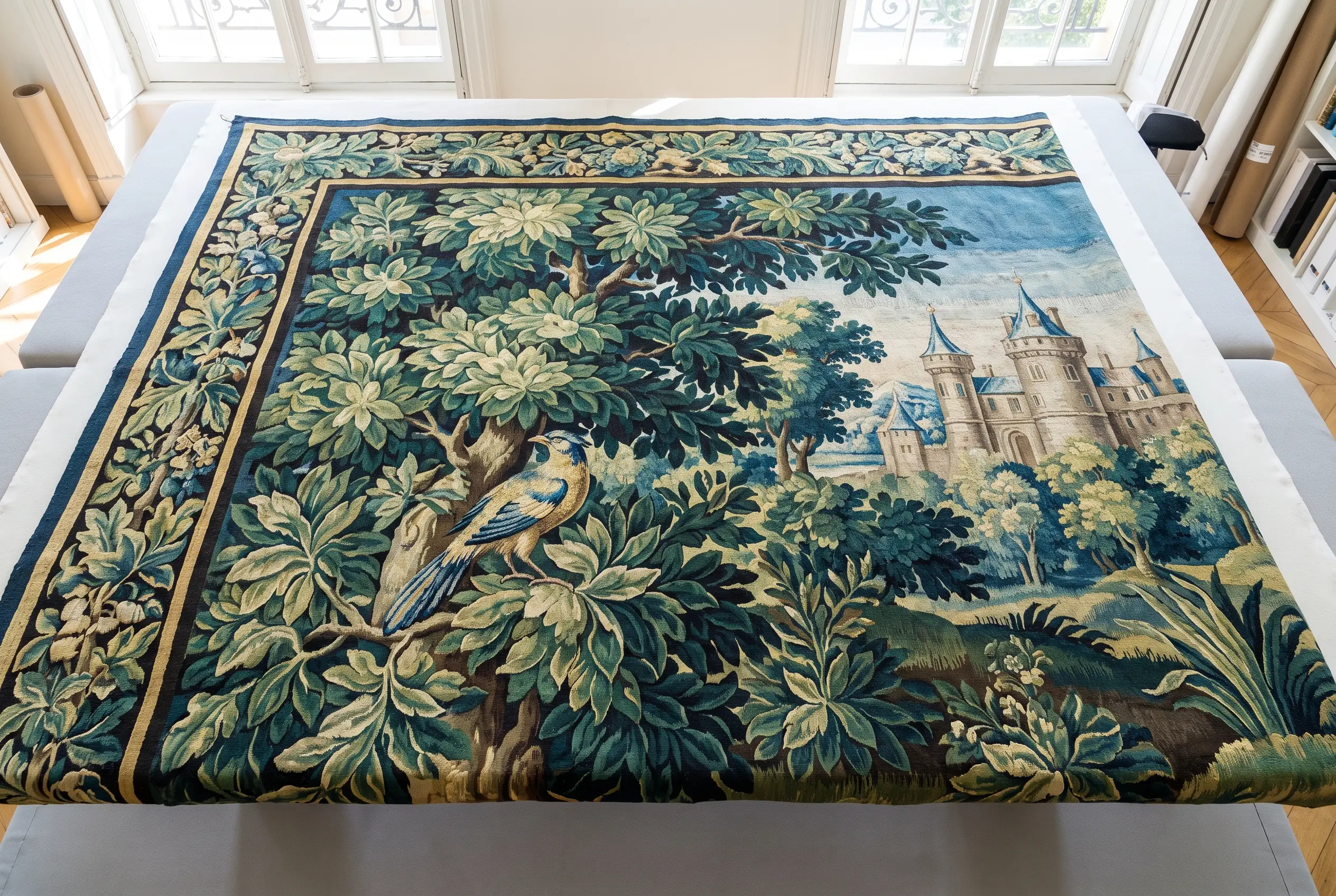 Tapisserie verdure après restauration