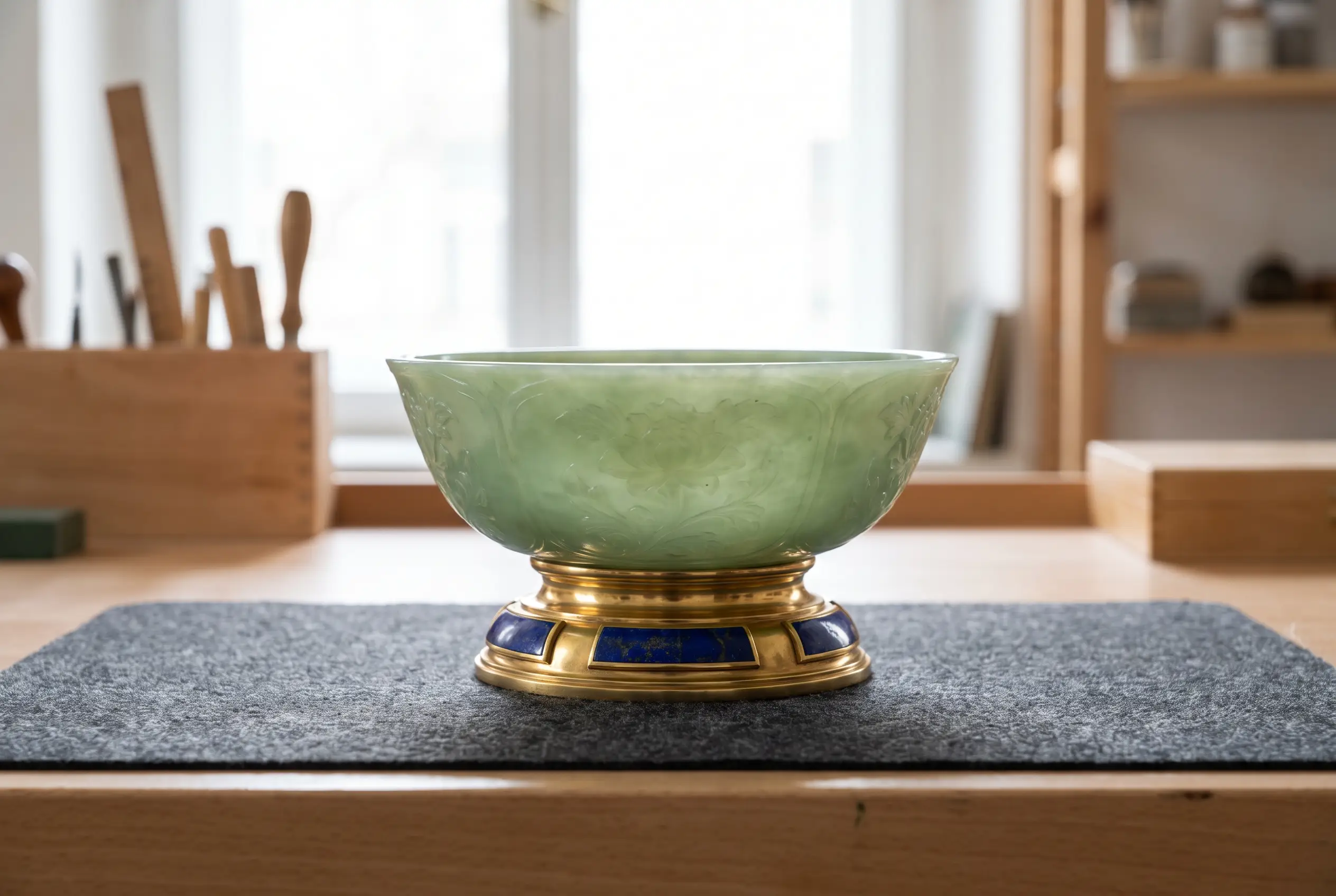 Coupe en jade néphrite après restauration