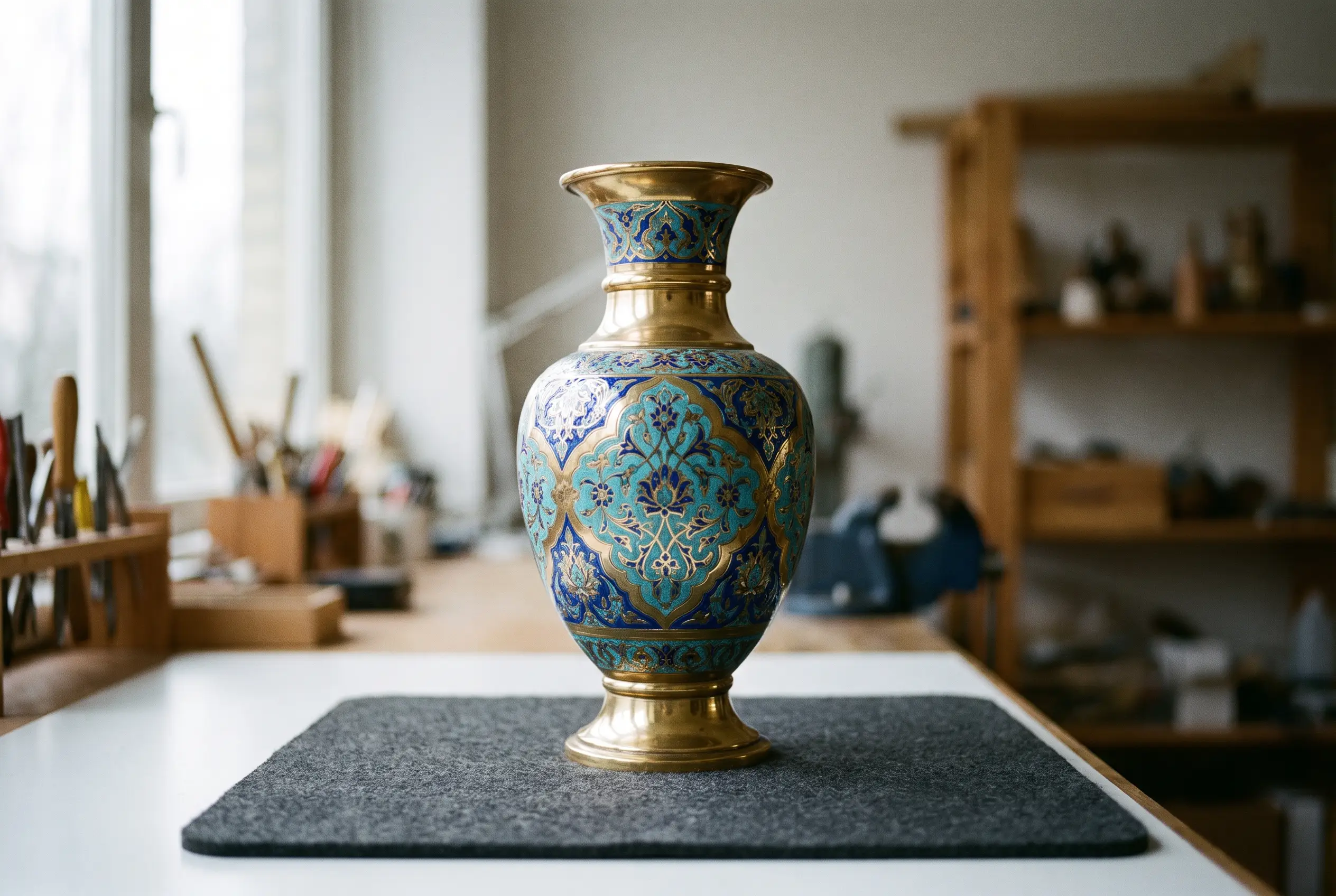 Vase persan émaillé après restauration