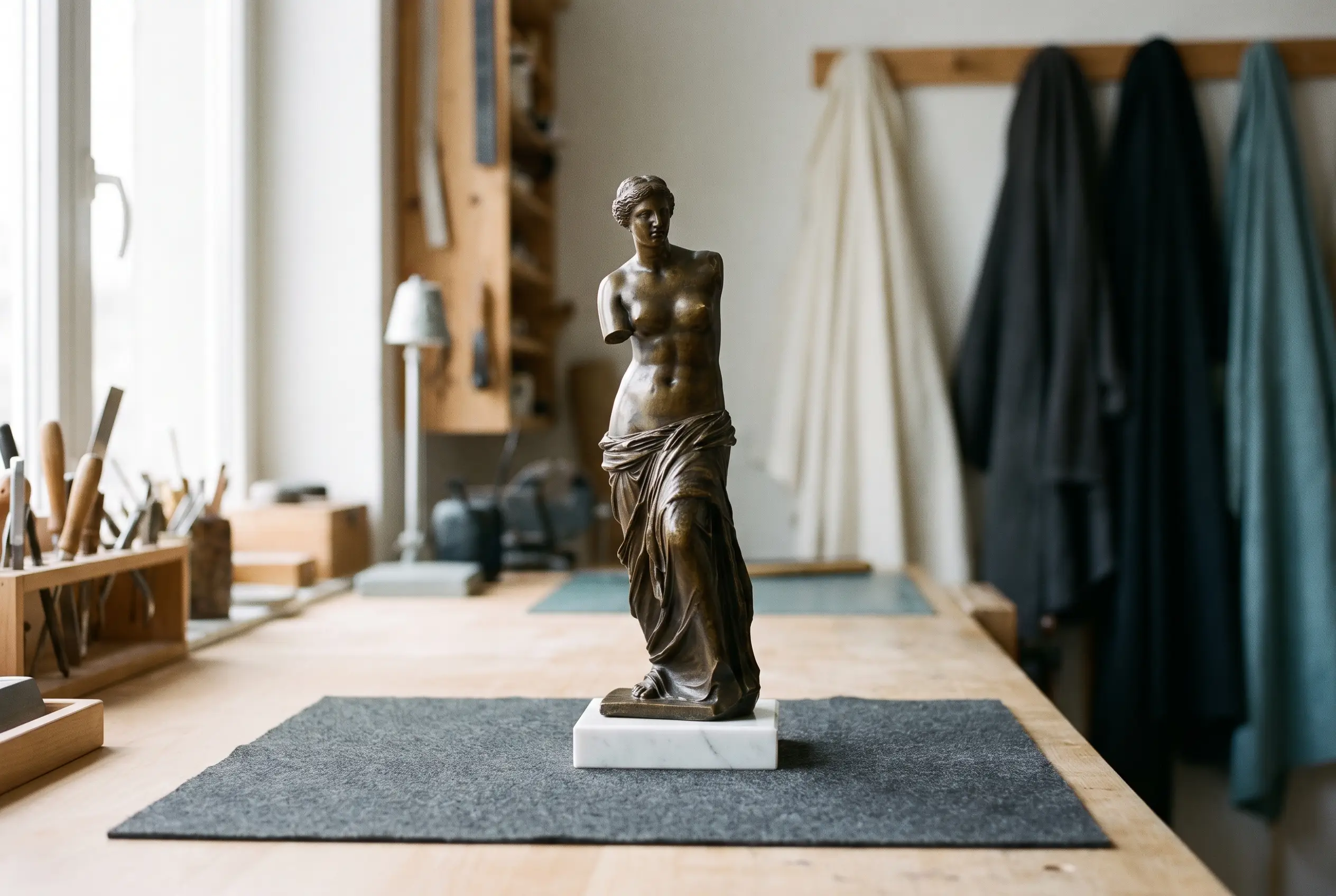 Statuette en bronze patiné après restauration