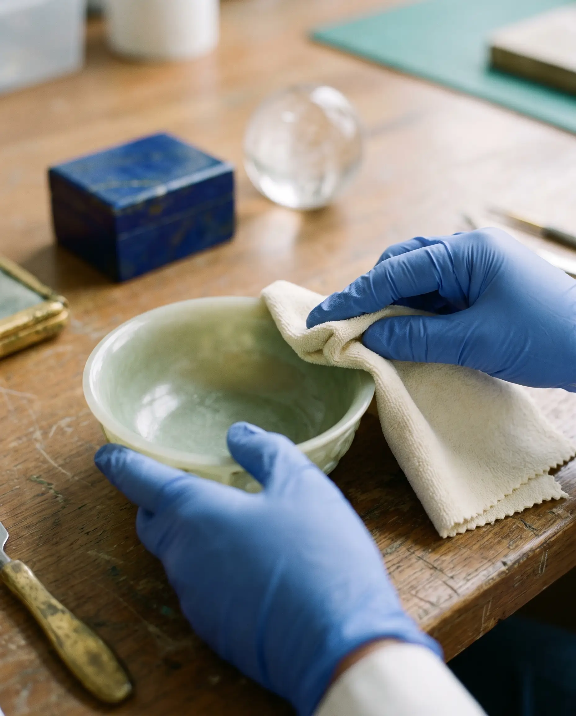 Geste de restauration : polissage d’une coupe en jade