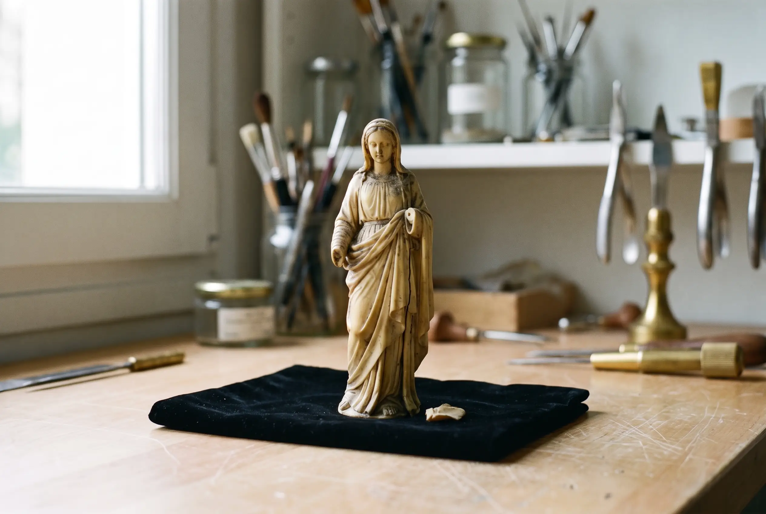 Statuette en ivoire sculpté avant restauration