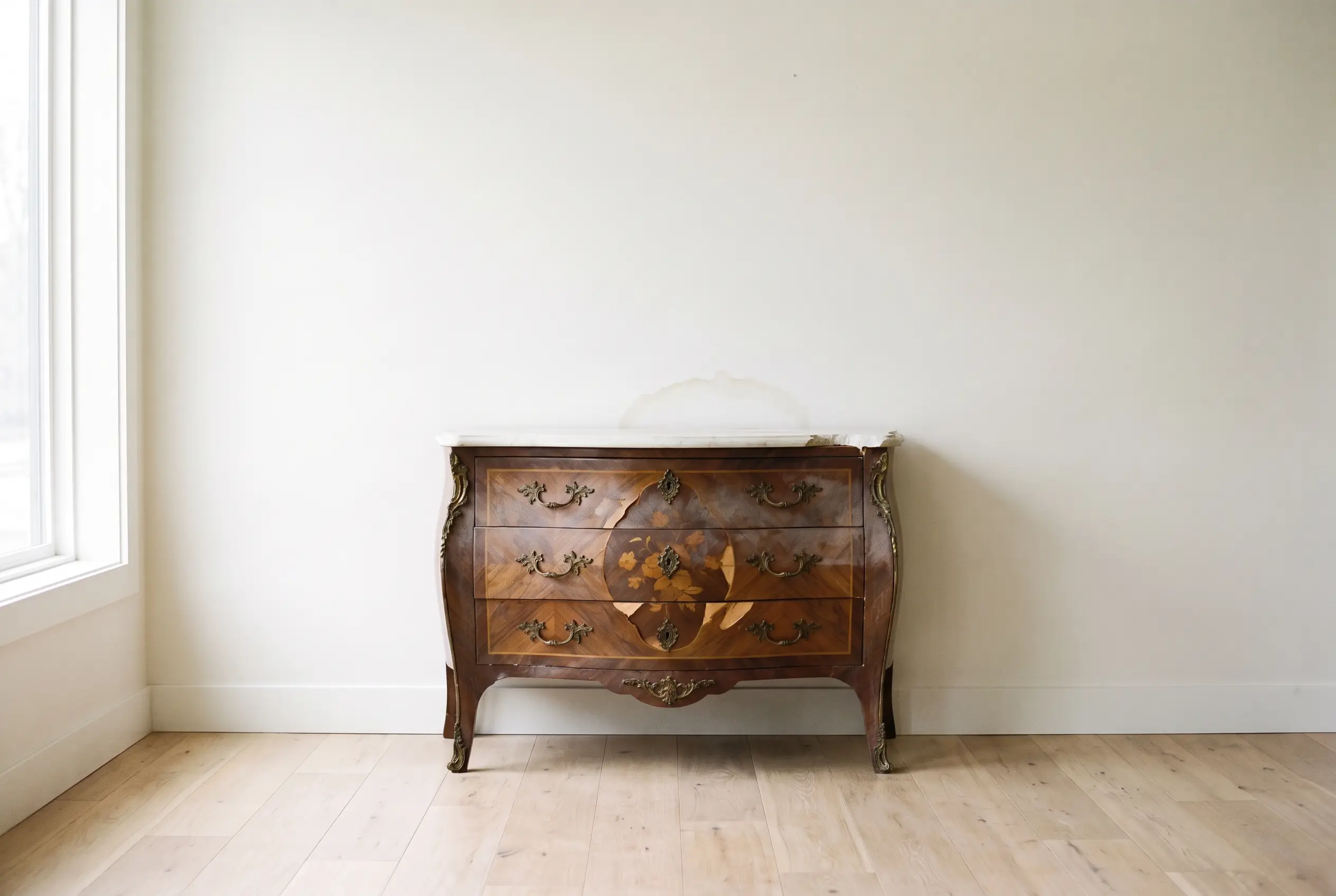 Commode marquetée avant restauration