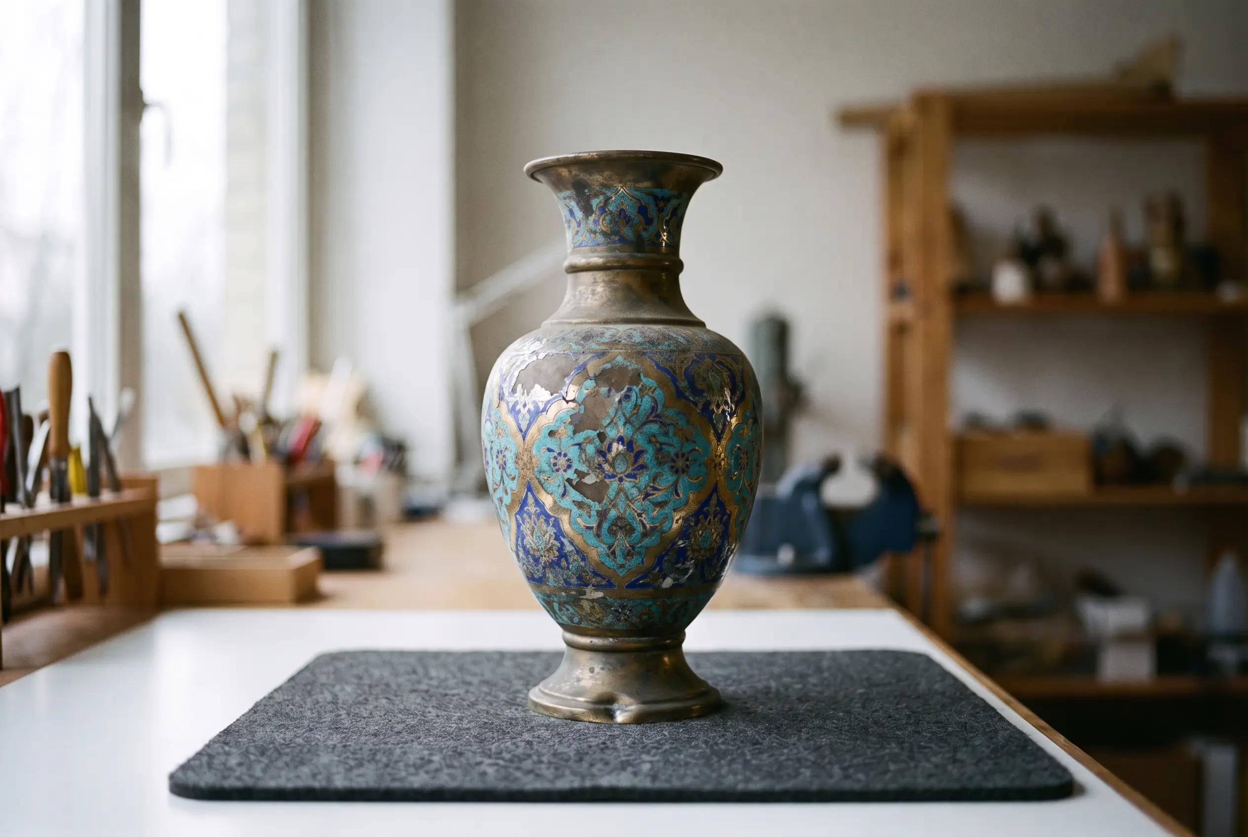 Vase persan émaillé avant restauration