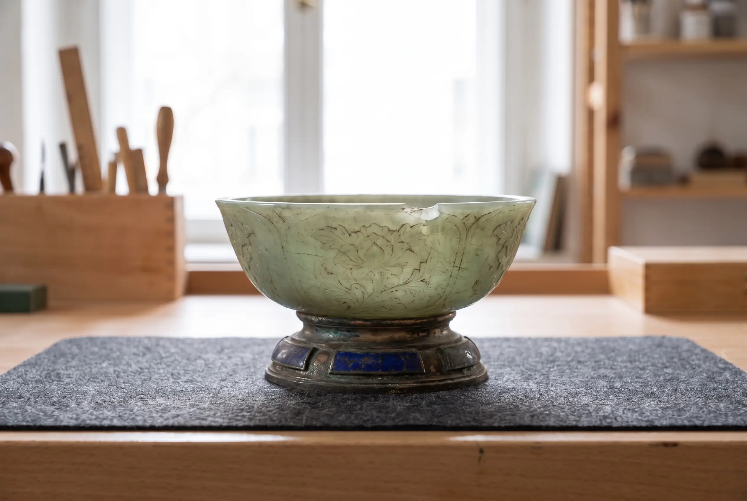 Coupe en jade néphrite avant restauration