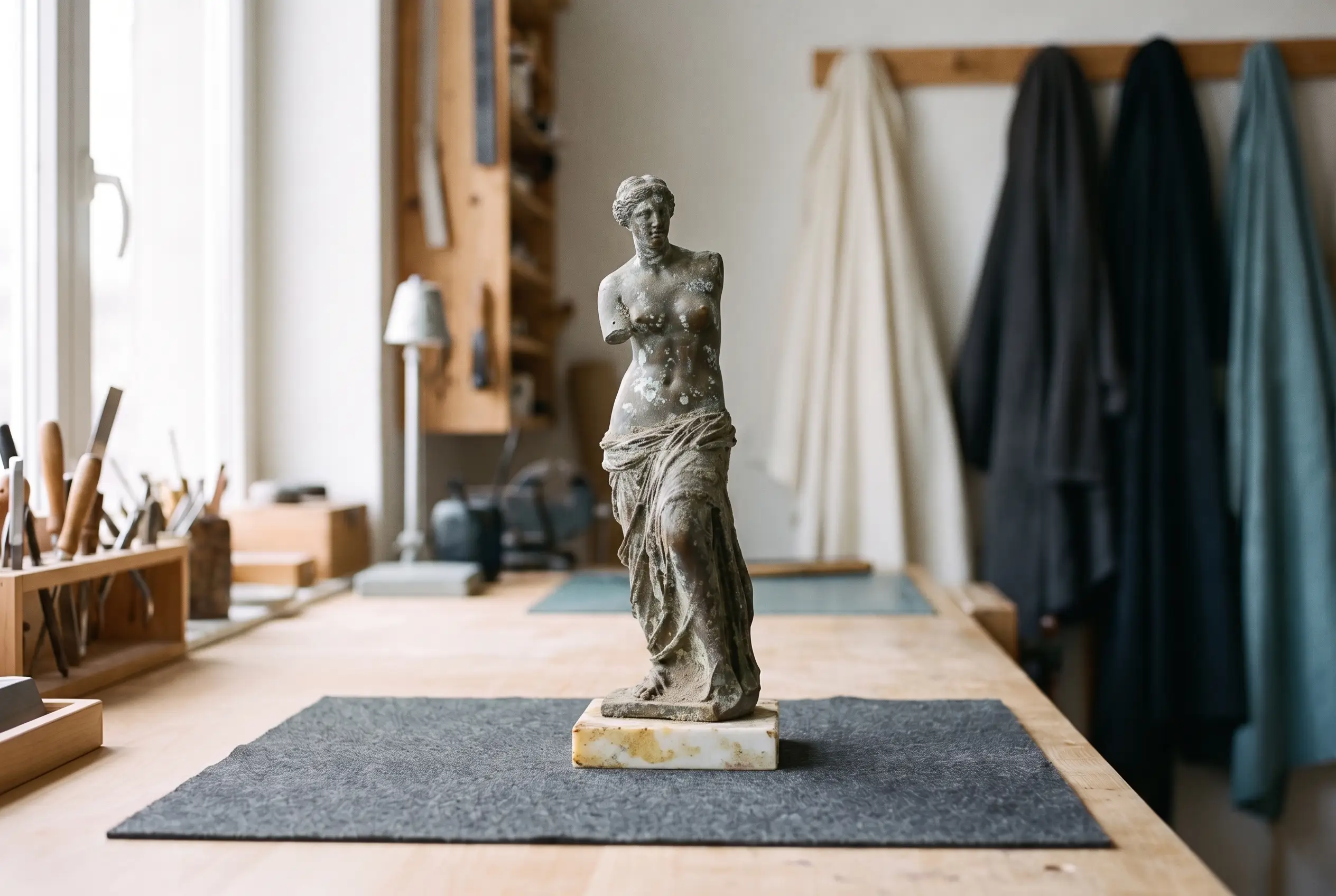 Statuette en bronze patiné avant restauration