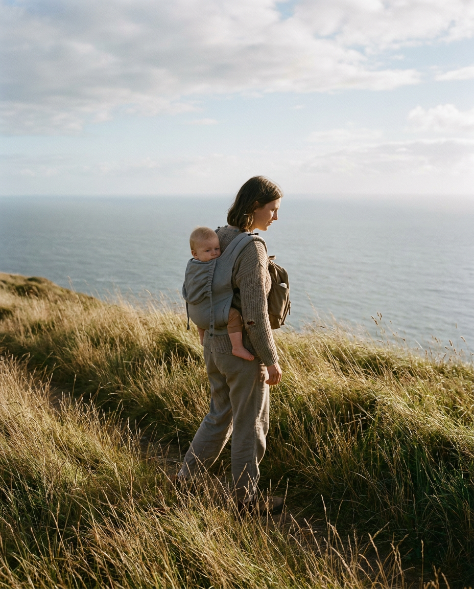 Parent outdoors with a toddler in a back carry