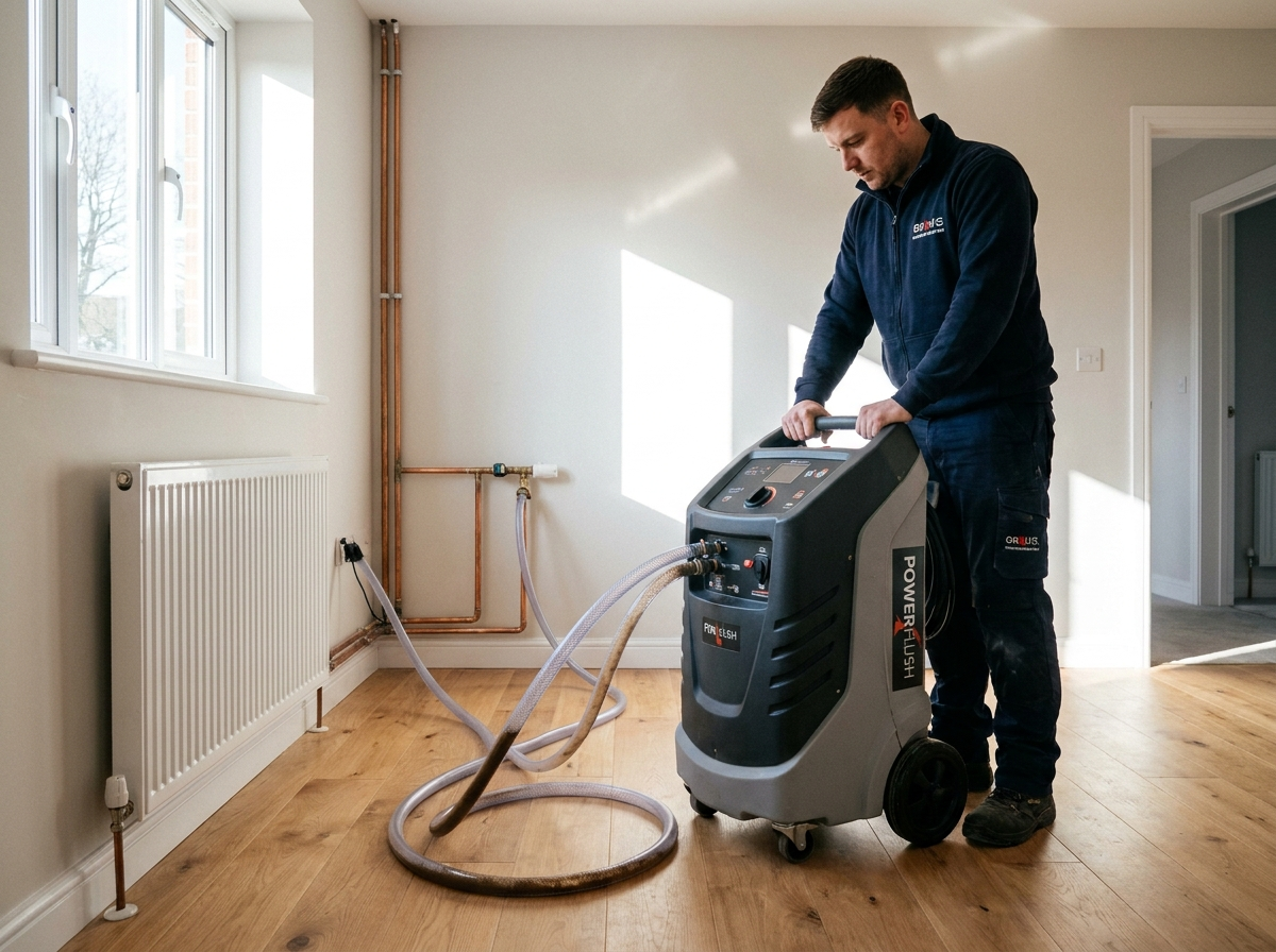 Central heating power flush in progress
