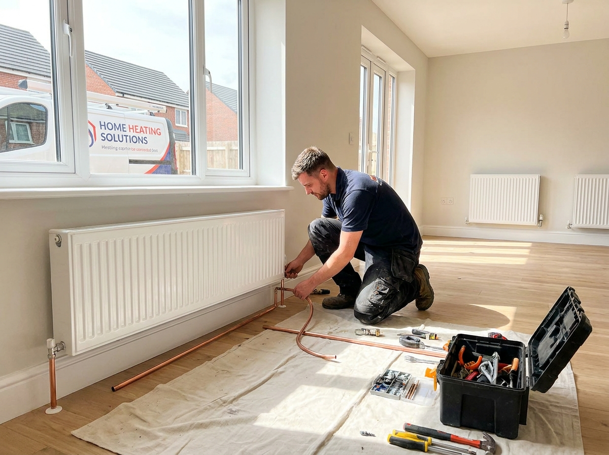 Central heating installation with new radiators and pipework