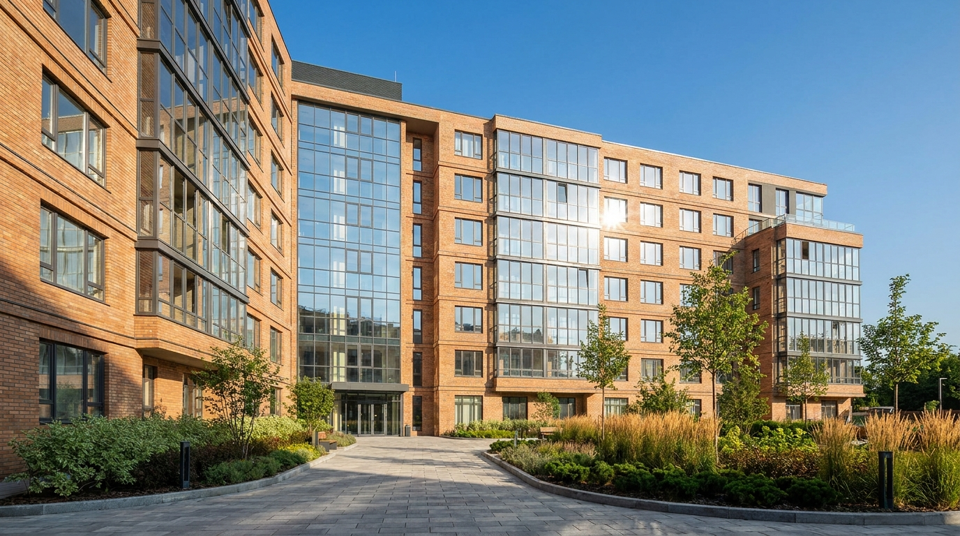 Modern mid-rise apartment building exterior