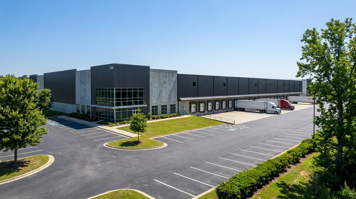 Modern industrial warehouse with loading docks
