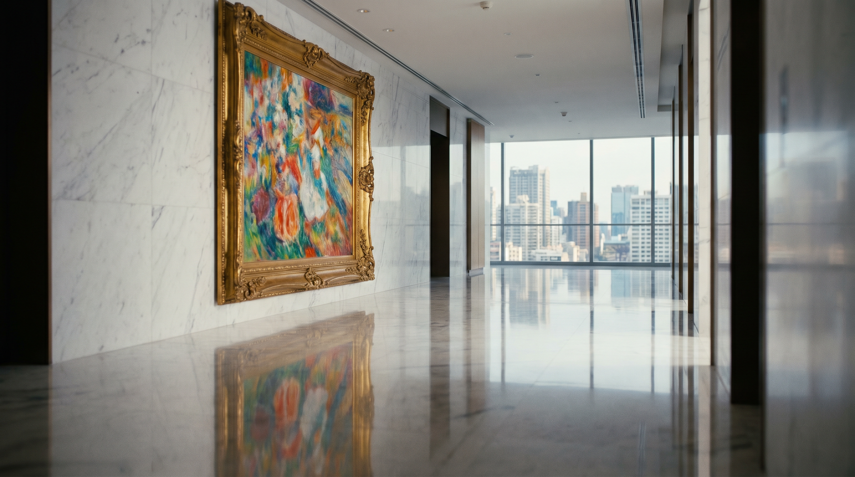 Luxury hotel lobby with curated artwork — Canvas12