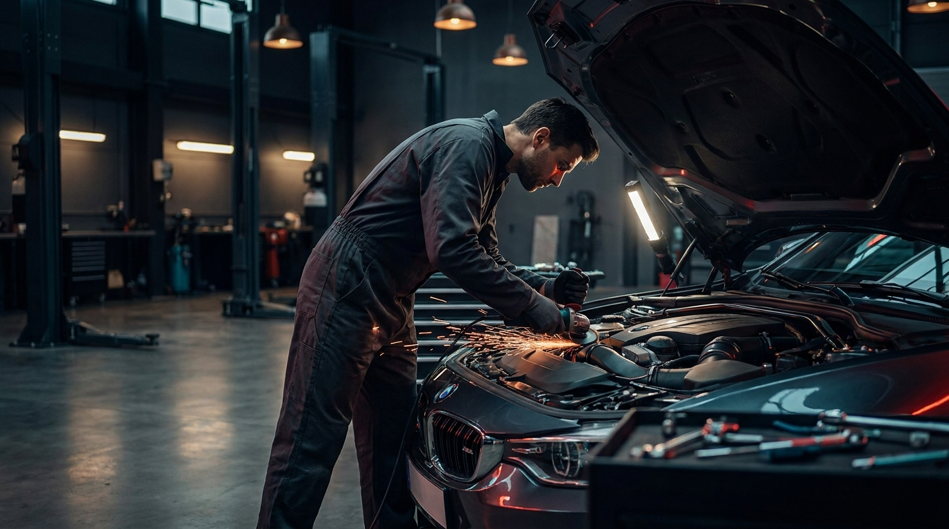 Mecanic PRIME lucrând la un motor în atelier
