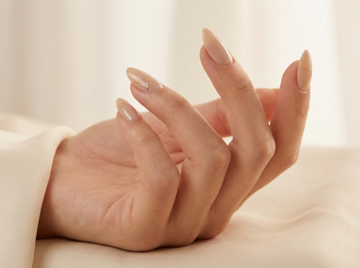 Nail art LUXE — piesă semnătură cu linii aurii