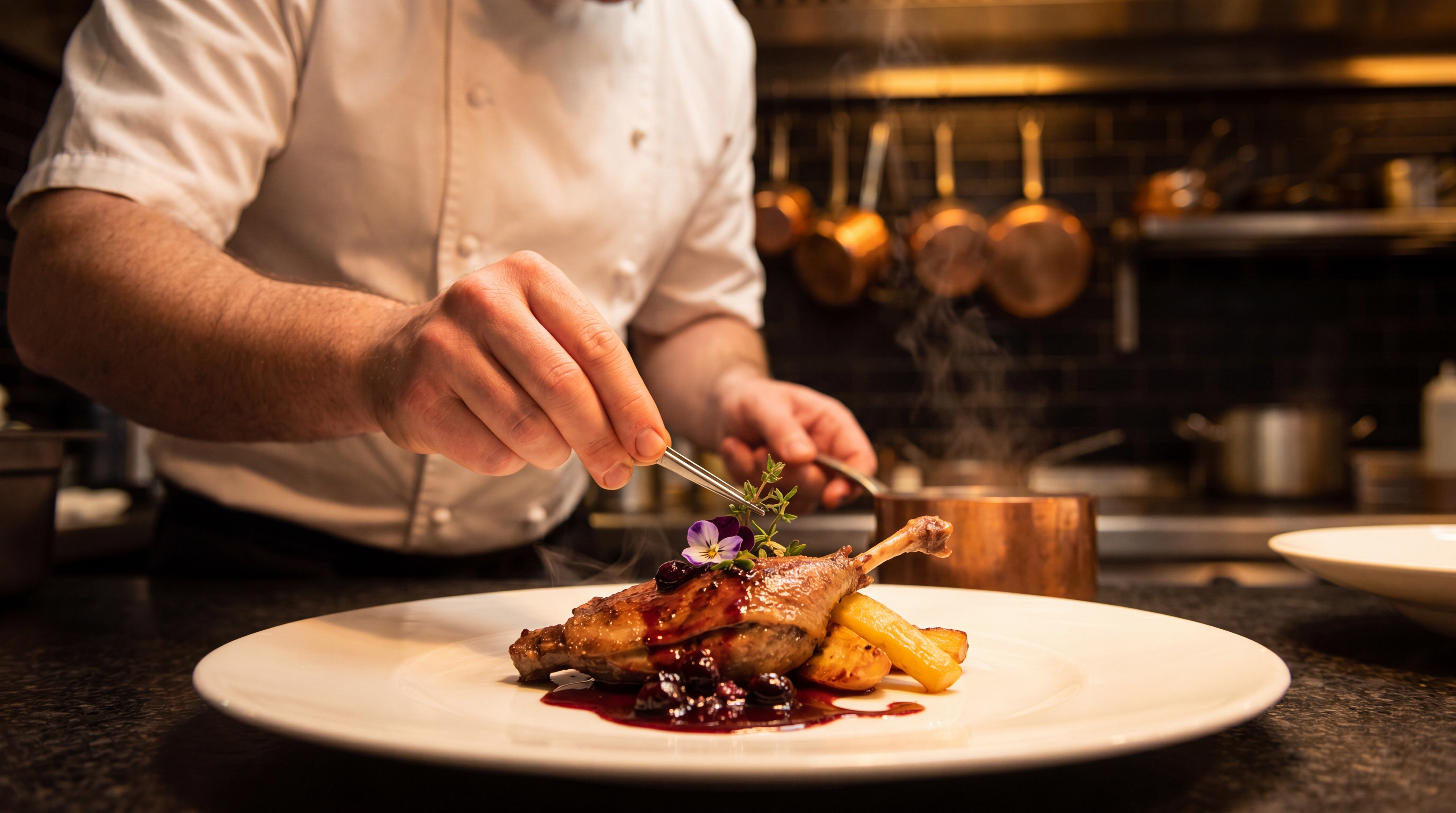Elegantly plated fine dining dishes prepared with Bon Cuisine wholesale ingredients — Malta catering supplier