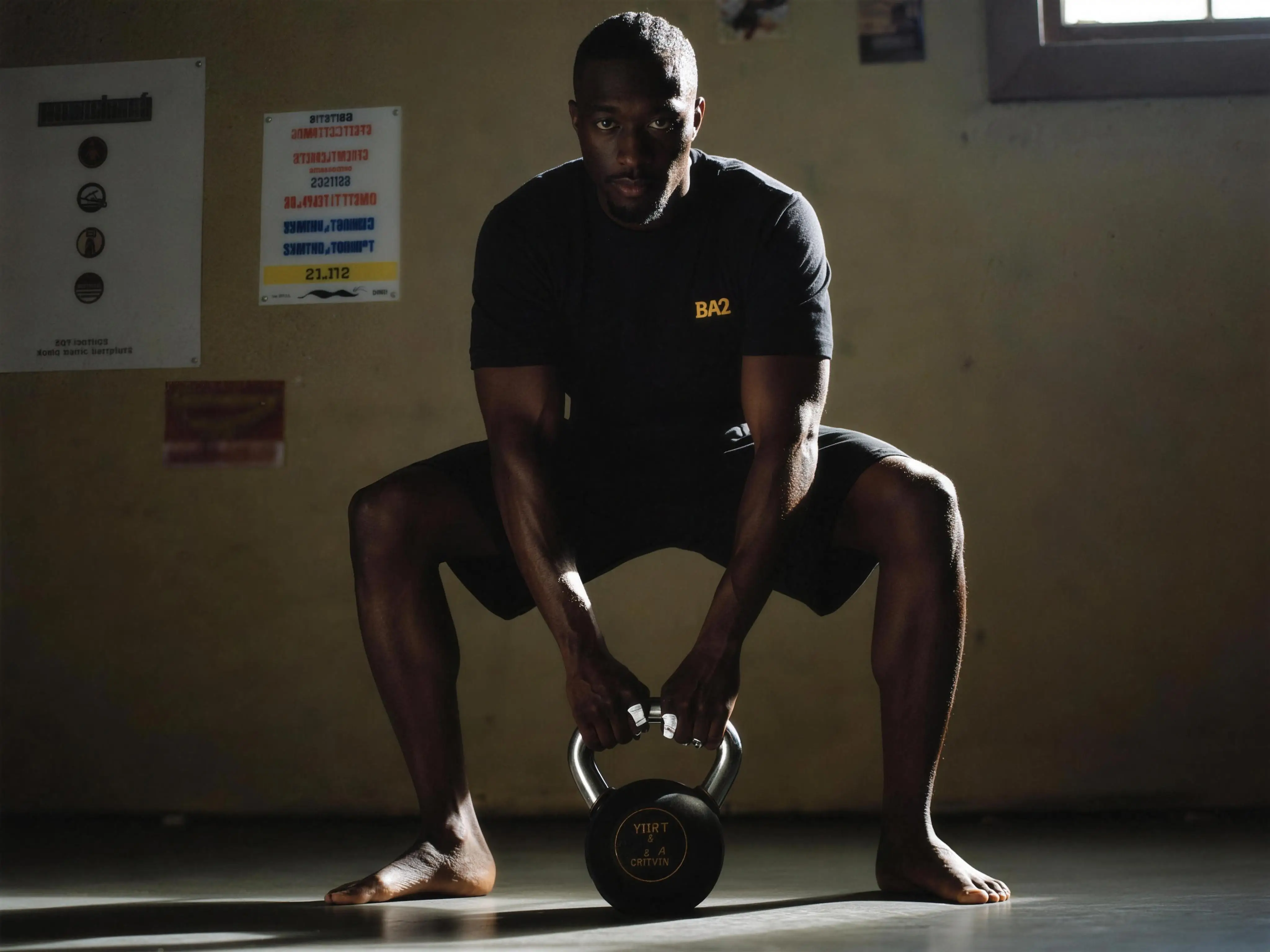The same man mid-set on a kettlebell deadlift, hips hinged and spine flat
