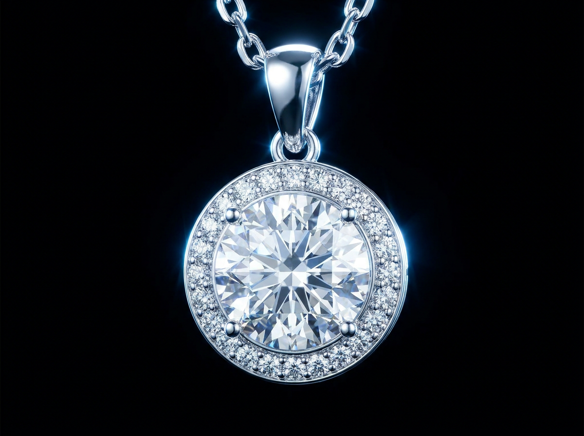 Diamond halo pendant render