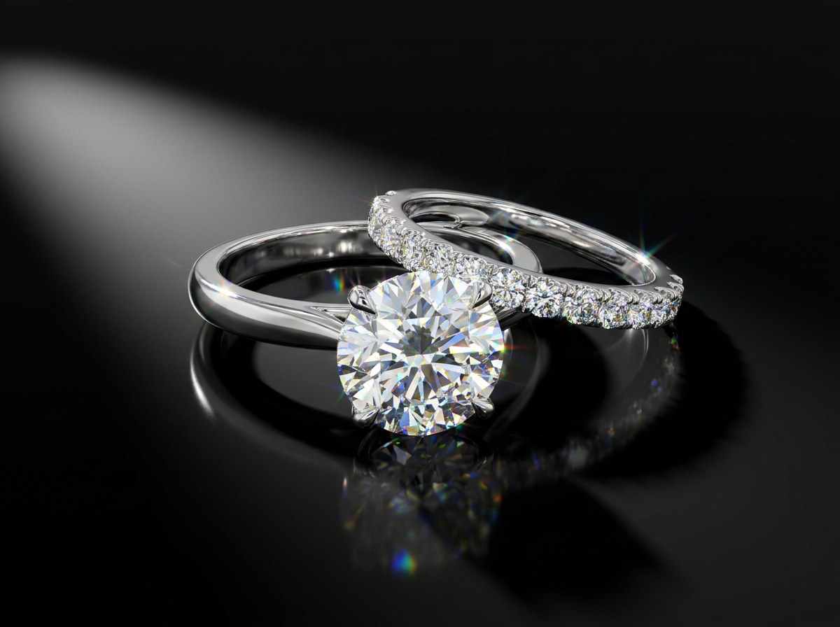 Platinum bridal ring set render