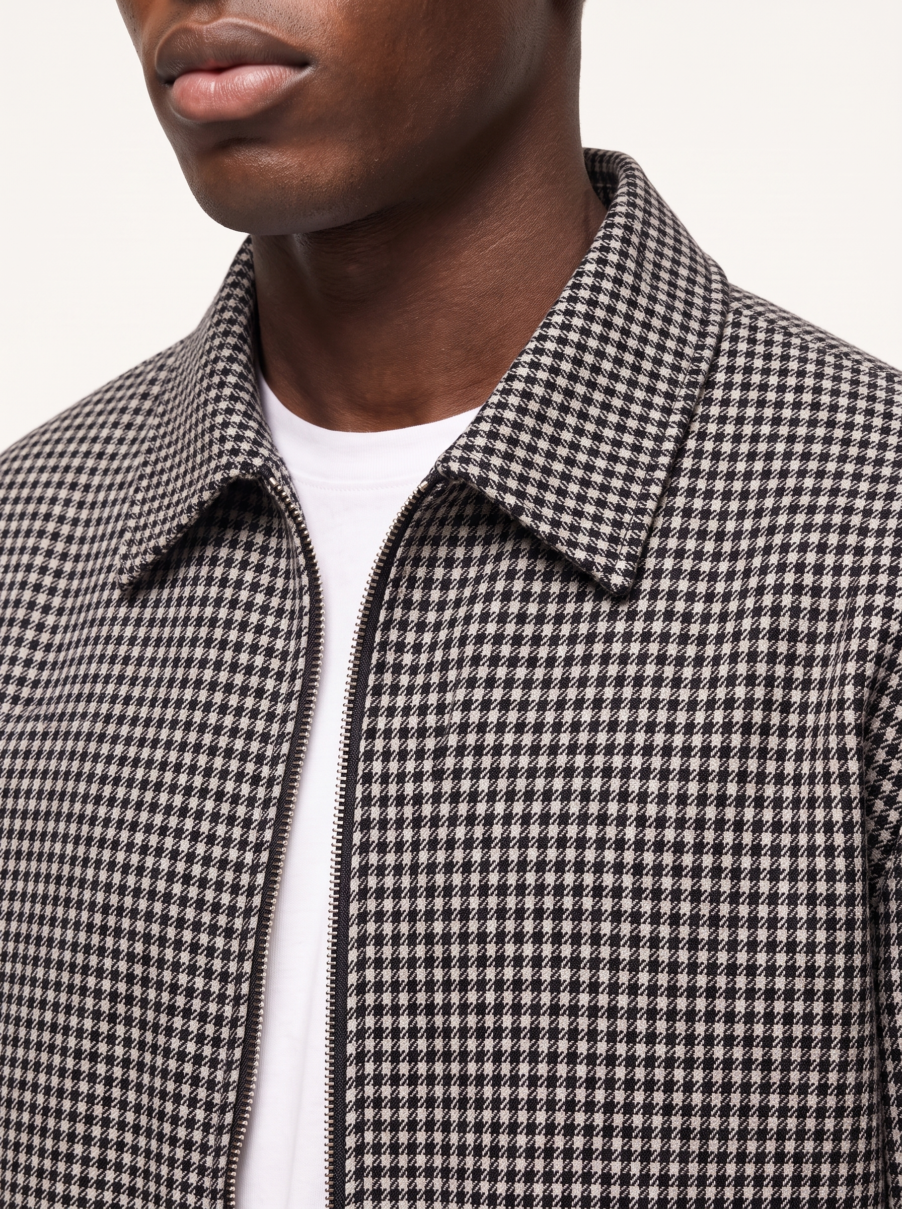 Harrington jacket collar and zip close up detail