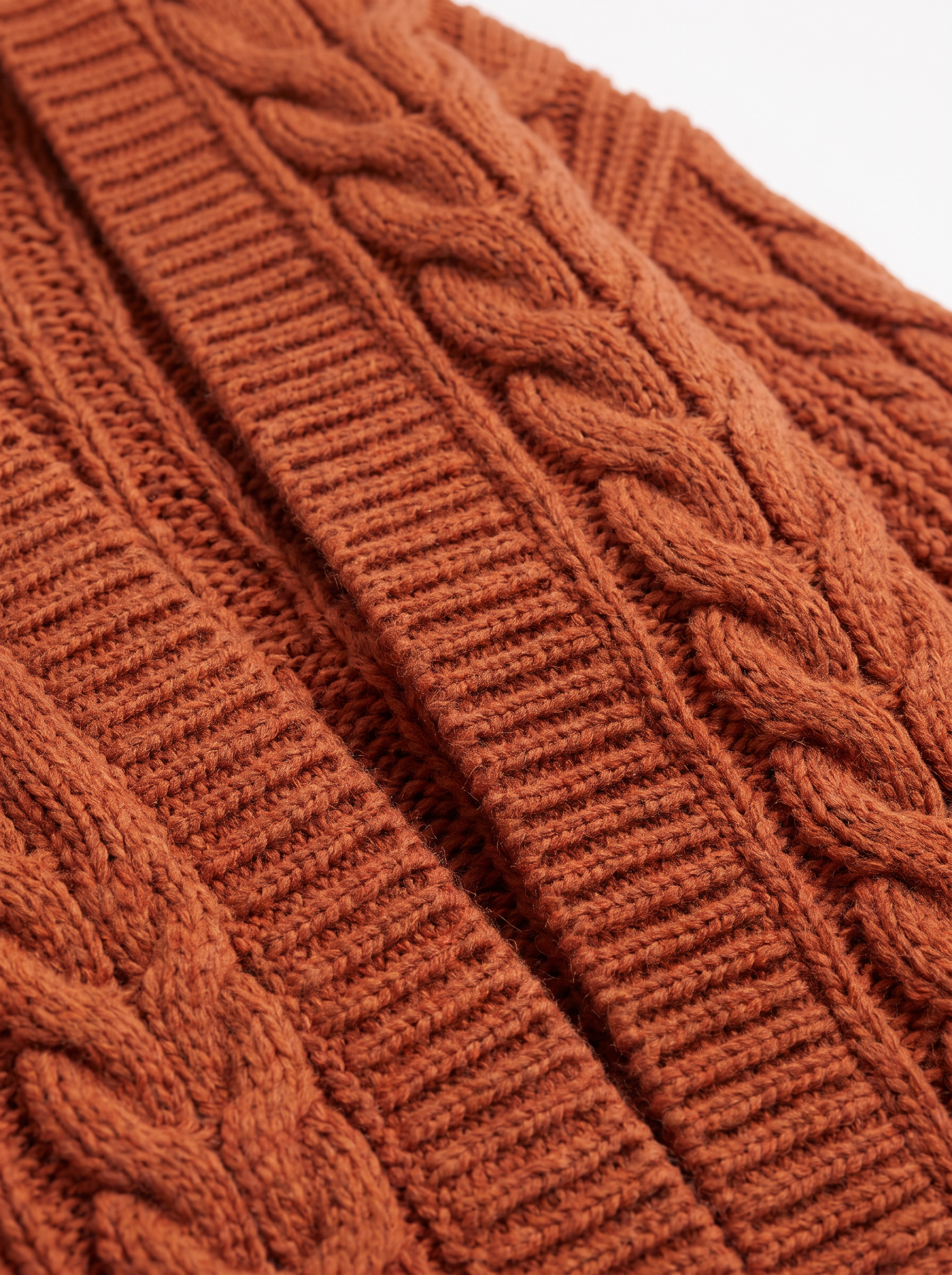 Chunky cable knit cardigan braided pattern close up detail