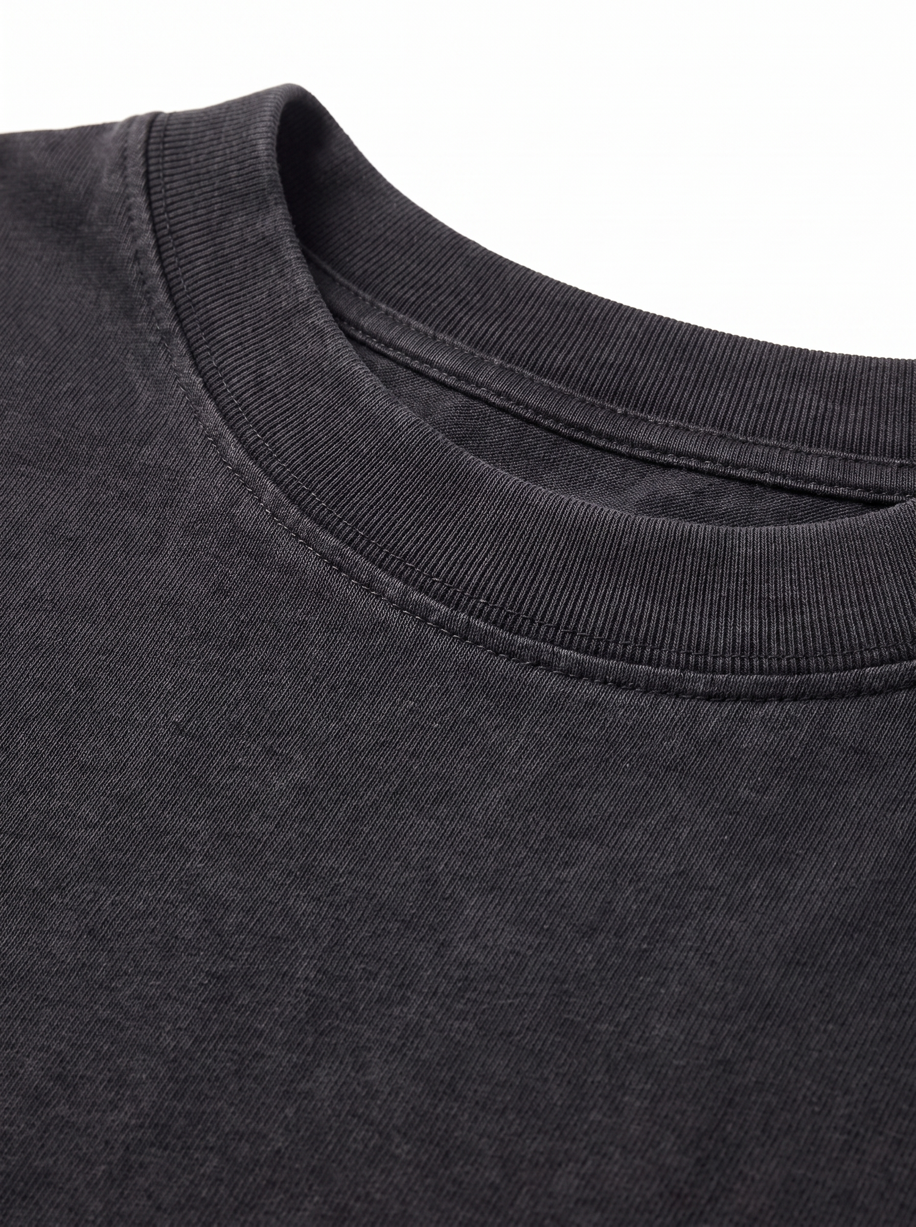 Heavyweight tee ribbed neckline and jersey texture close up detail