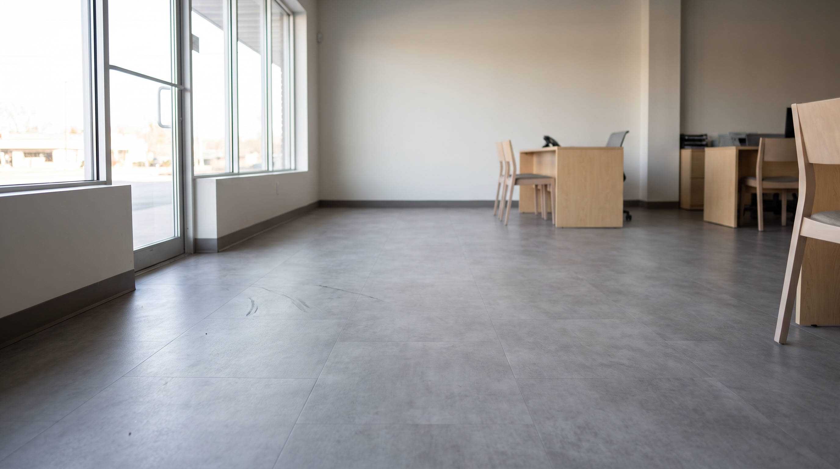 Commercial retail space interior with durable resilient flooring underfoot