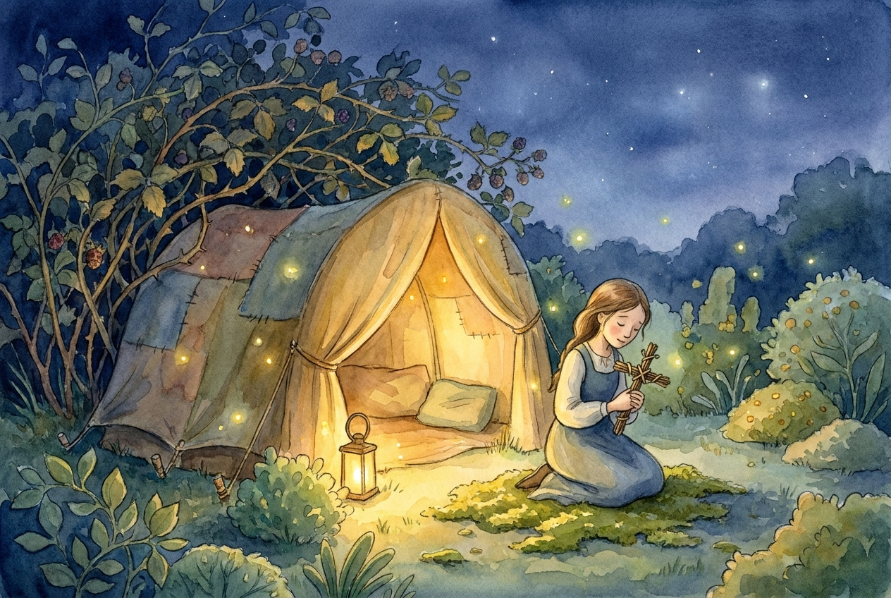 Nina made her home in a little tent and prayed through the night.