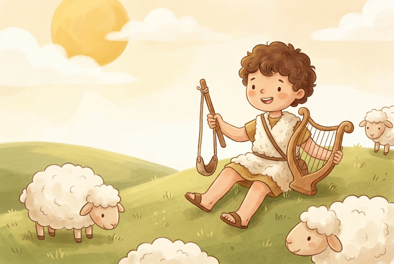 David was a shepherd boy who loved God and watched over his sheep.