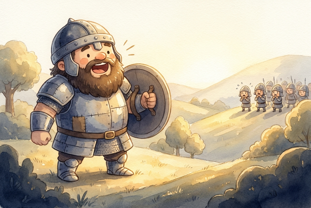 The giant Goliath roared his challenge, and everyone was afraid.