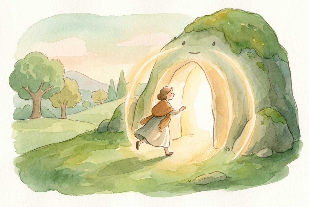 A great rock opened to hide Barbara from harm.