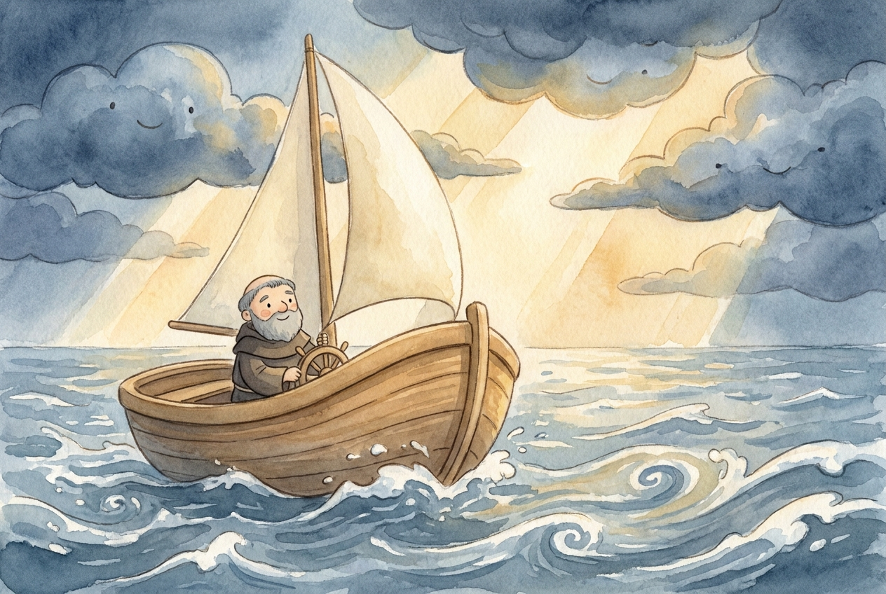 He sailed for many months across the stormy sea, trusting God.