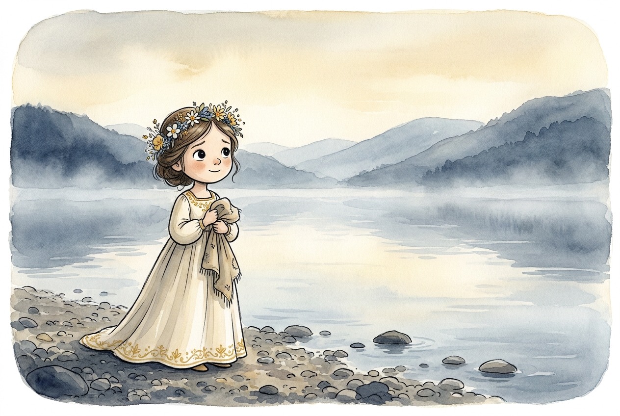 The king's daughter stood alone by the lake, waiting.