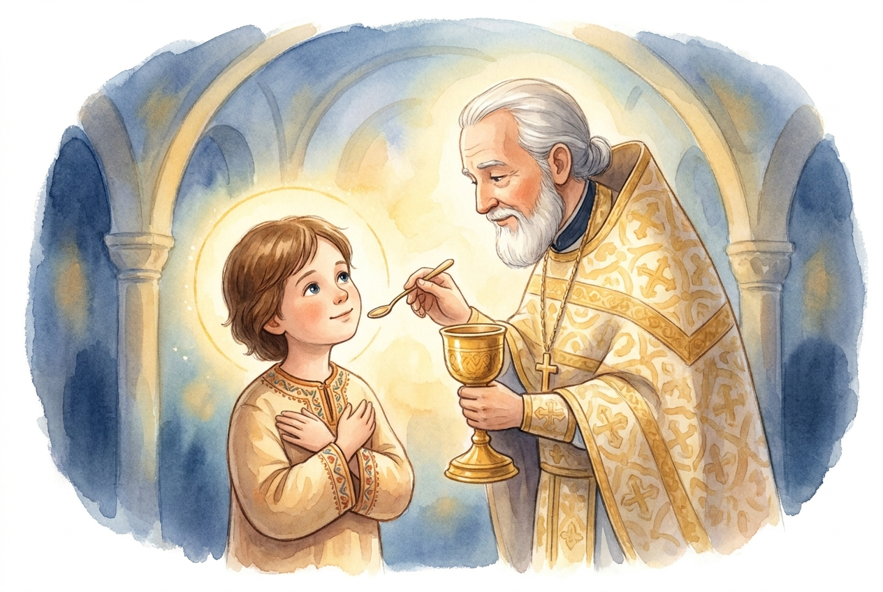 We come forward, hands folded like little wings, and receive Jesus into our hearts.